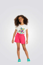 טישירט לילדות בצבע לבן עם הדפס תוכי