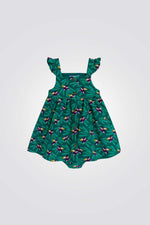שמלה לתינוקות בצבע ירוק עם הדפס תוכים