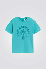 טישירט לילדים בצבע טורקיז עם הדפס