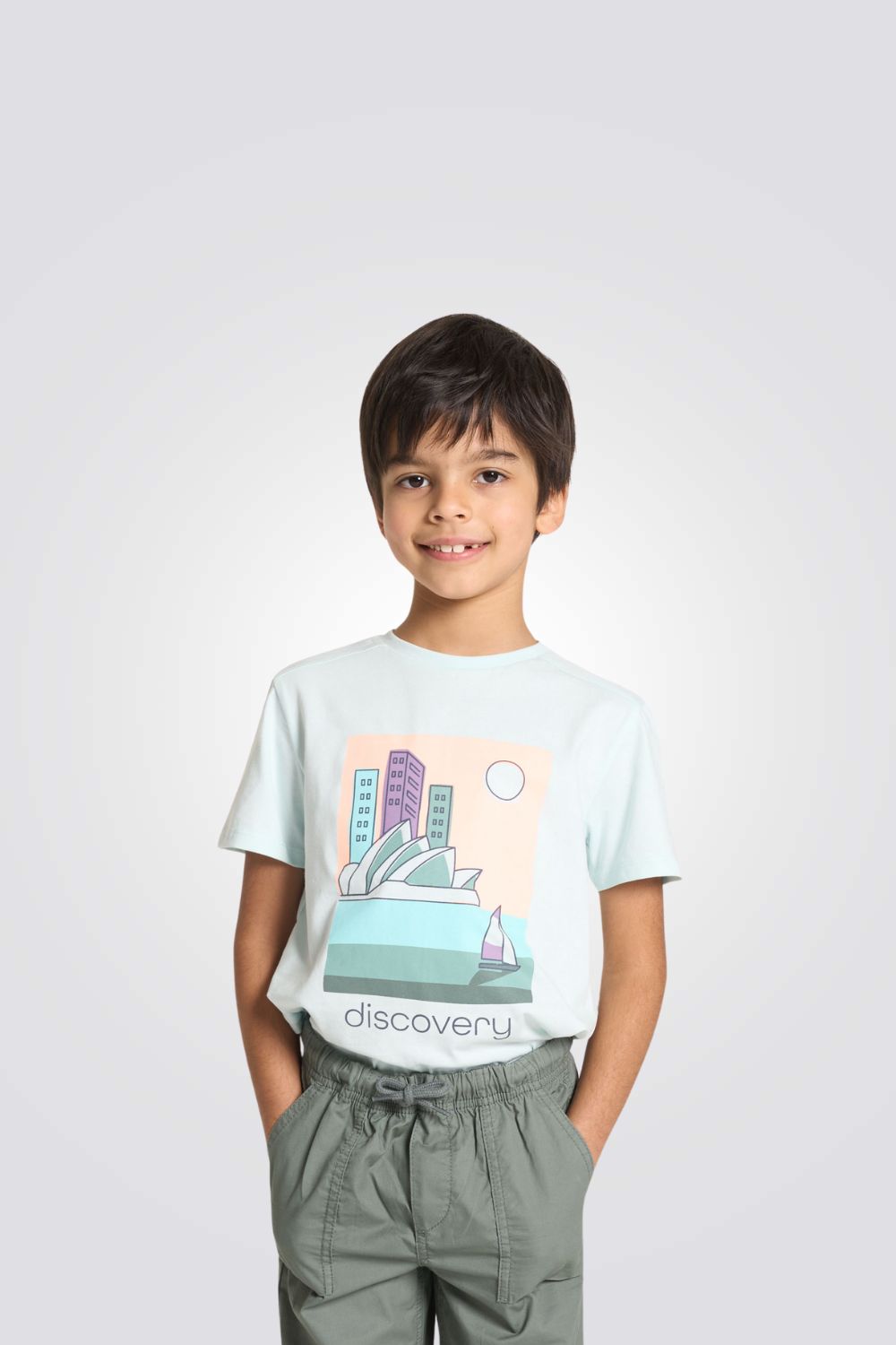 טישירט לילדים בצבע תכלת עם הדפס