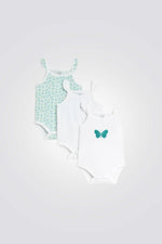 מארז שלושה בגדי גוף לתינוקות בצבעי ירוק ולבן