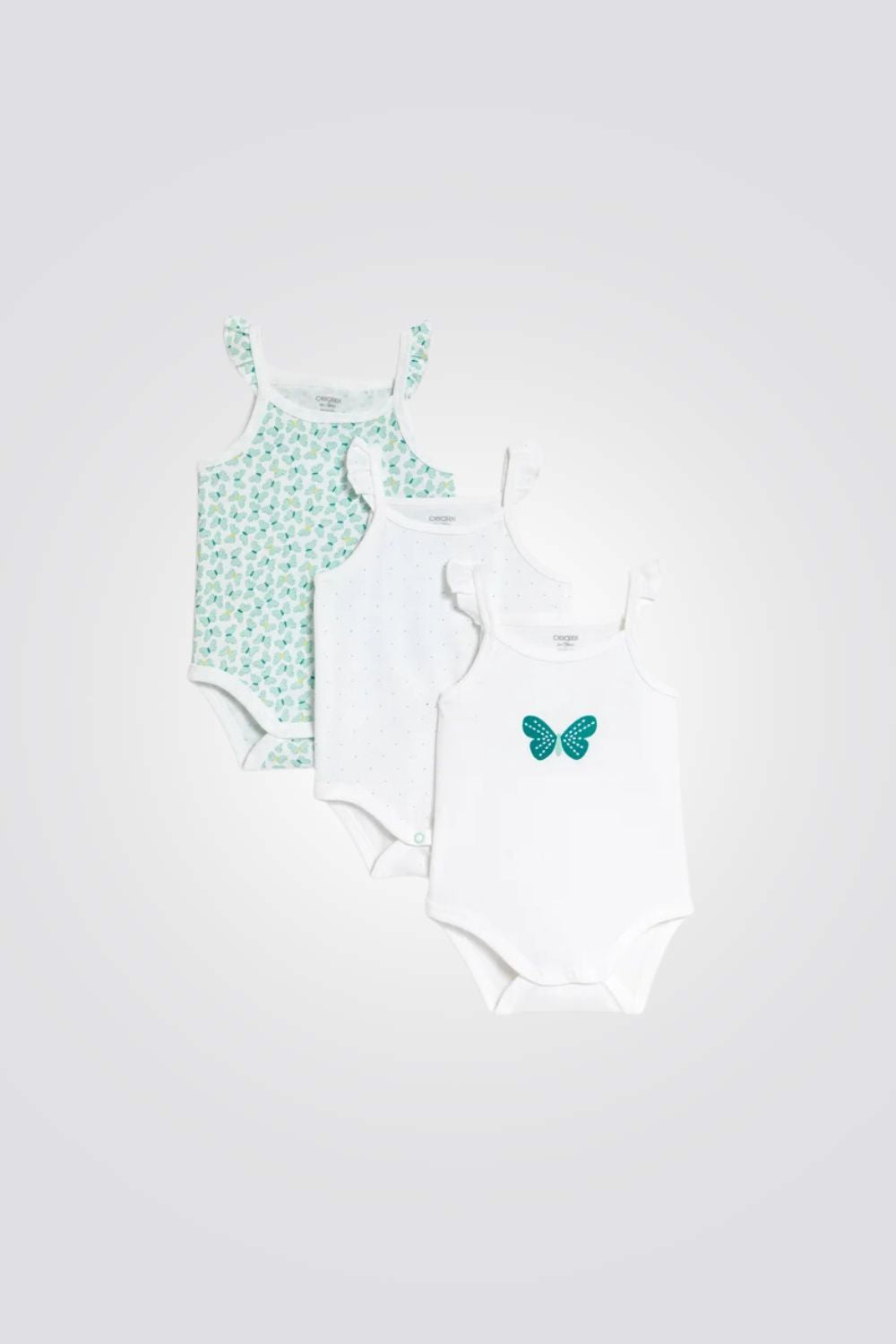 מארז שלושה בגדי גוף לתינוקות בצבעי ירוק ולבן