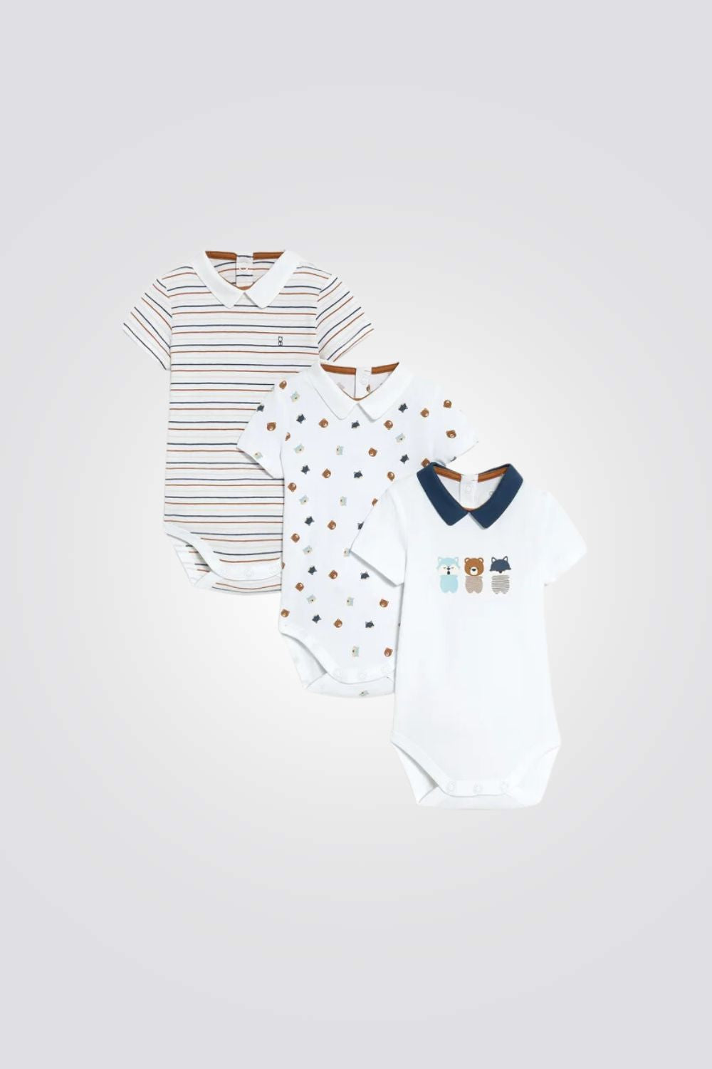 מארז שלושה בגדי גוף לתינוקות בצבע חום