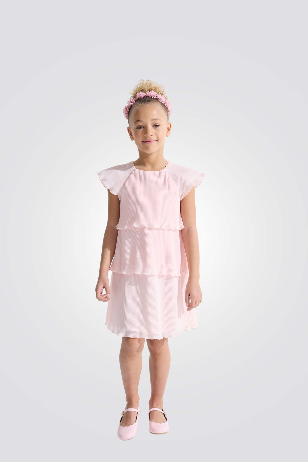 שמלת שכבות לילדות בצבע ורוד