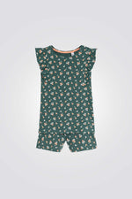 פיג'מה לילדות בצבע ירוק עם הדפס פרחים