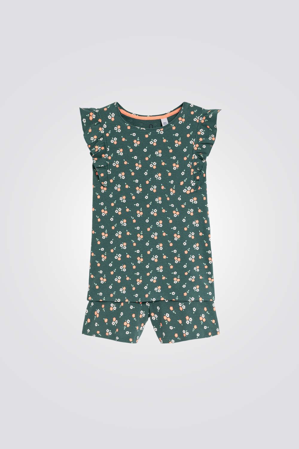 פיג'מה לילדות בצבע ירוק עם הדפס פרחים