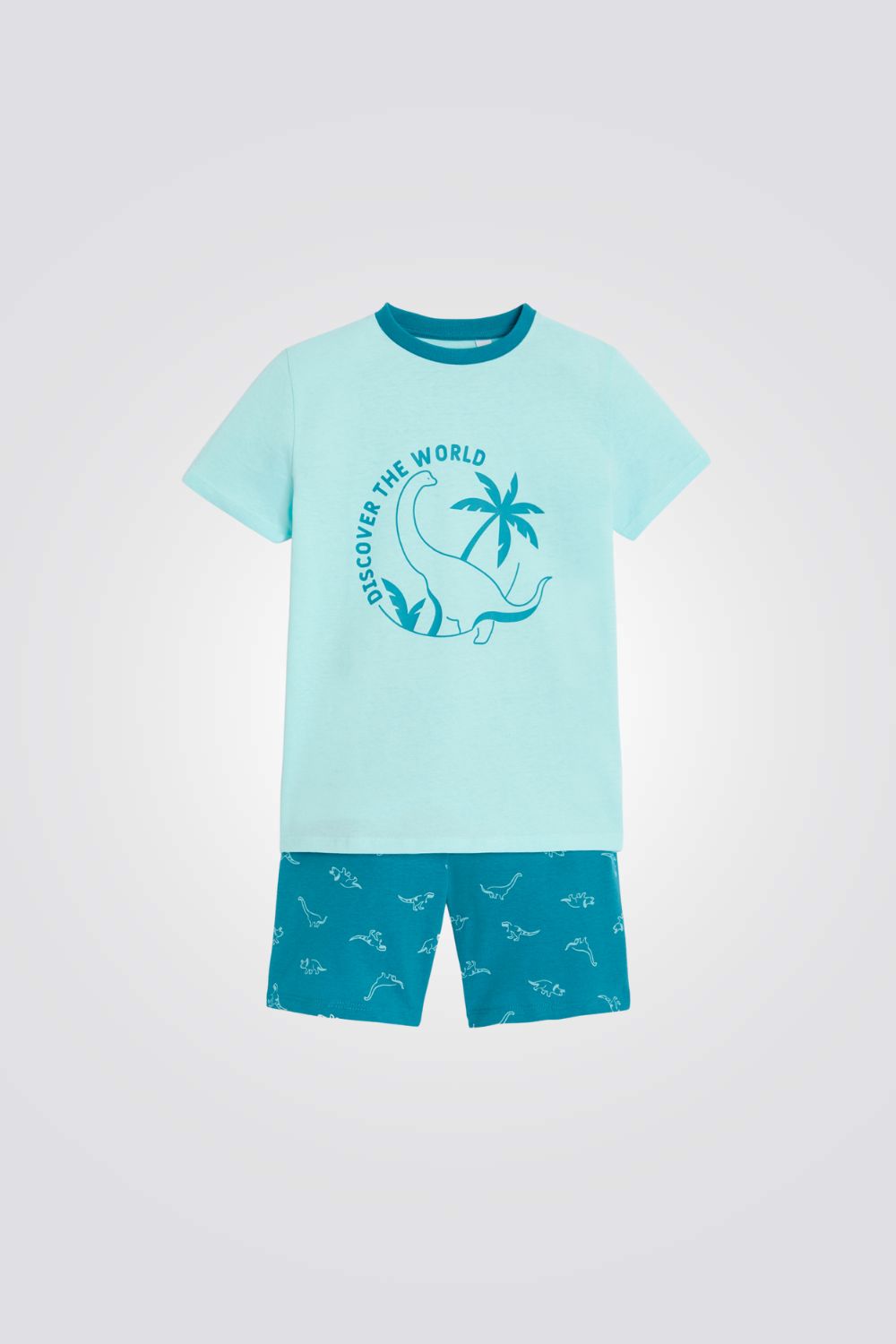 פיג'מה לילדים בצבע כחול עם הדפס דינוזאור