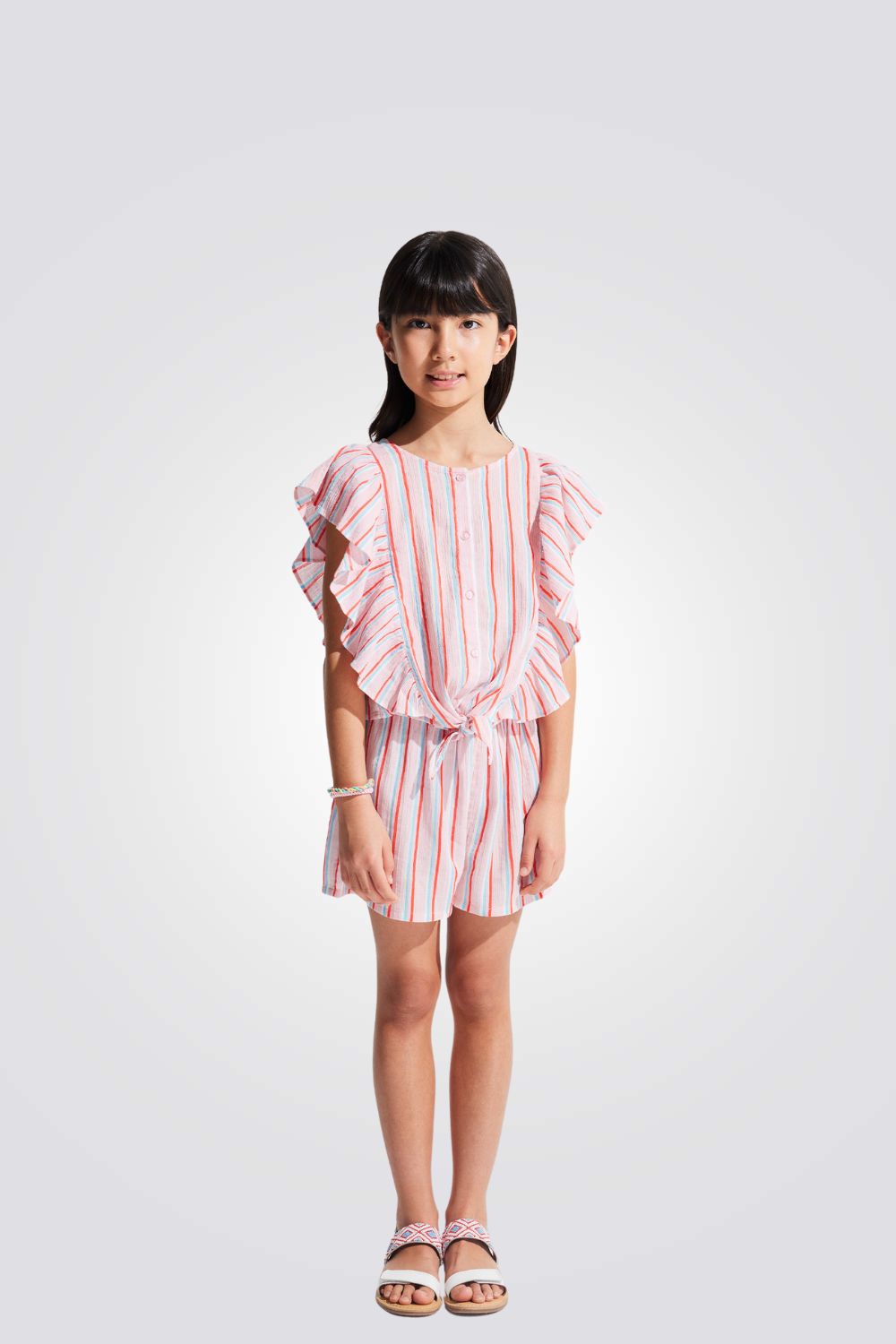 חולצה לילדות בצבע ורוד עם הדפס פסים