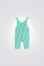סט של אוברול ובגד גוף לתינוקות בצבע טורקיז עם הדפס לימונים