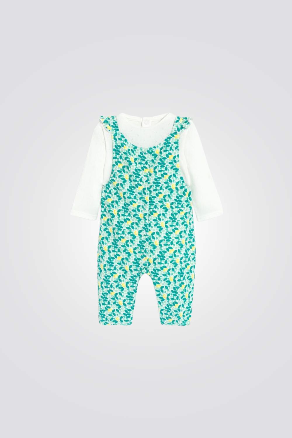 סט של אוברול ובגד גוף לתינוקות בצבע טורקיז עם הדפס לימונים