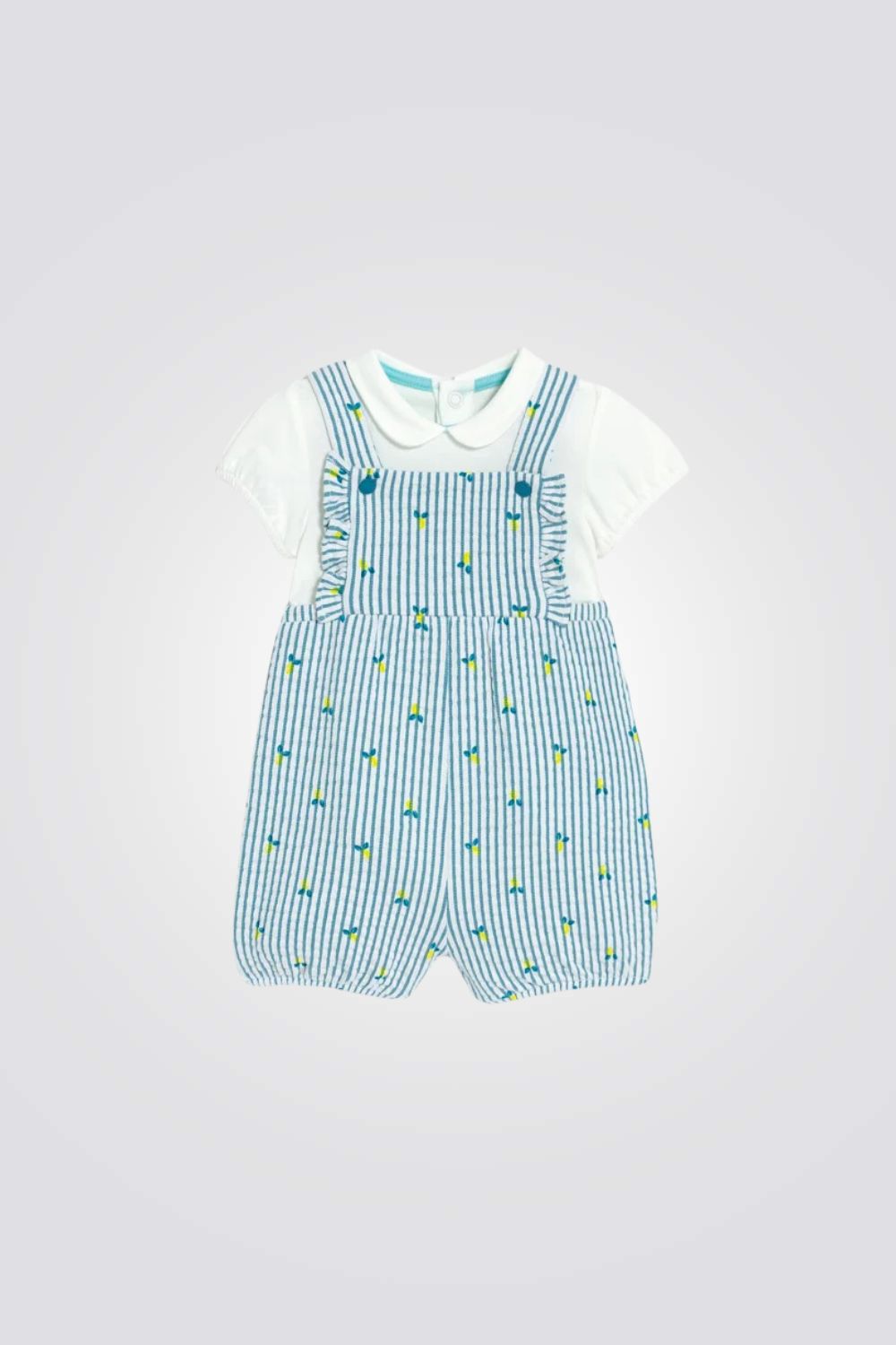 סט של אוברול ובגד גוף לתינוקות בצבע כחול עם הדפס לימונים