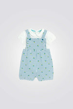 סט של אוברול ובגד גוף לתינוקות בצבע כחול עם הדפס לימונים