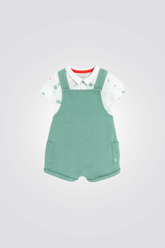 סט של אוברול ובגד גוף לתינוקות בצבע ירוק עם הדפס