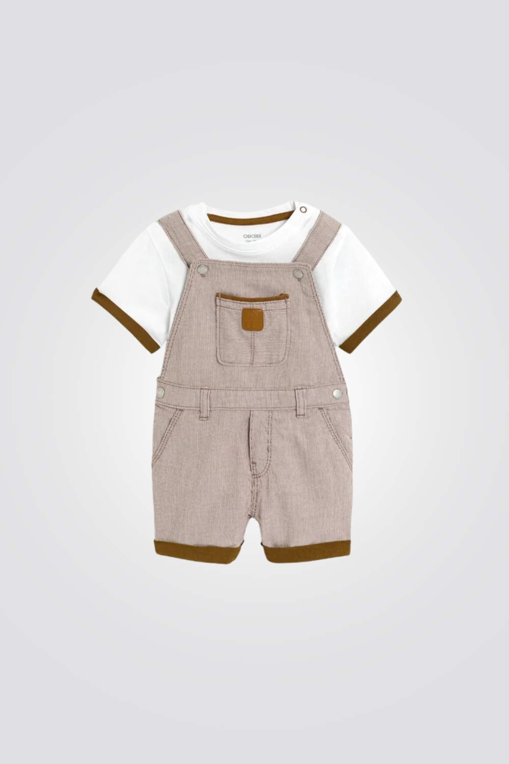 סט אוברול בצבע חום וטישירט לבנה לתינוקות