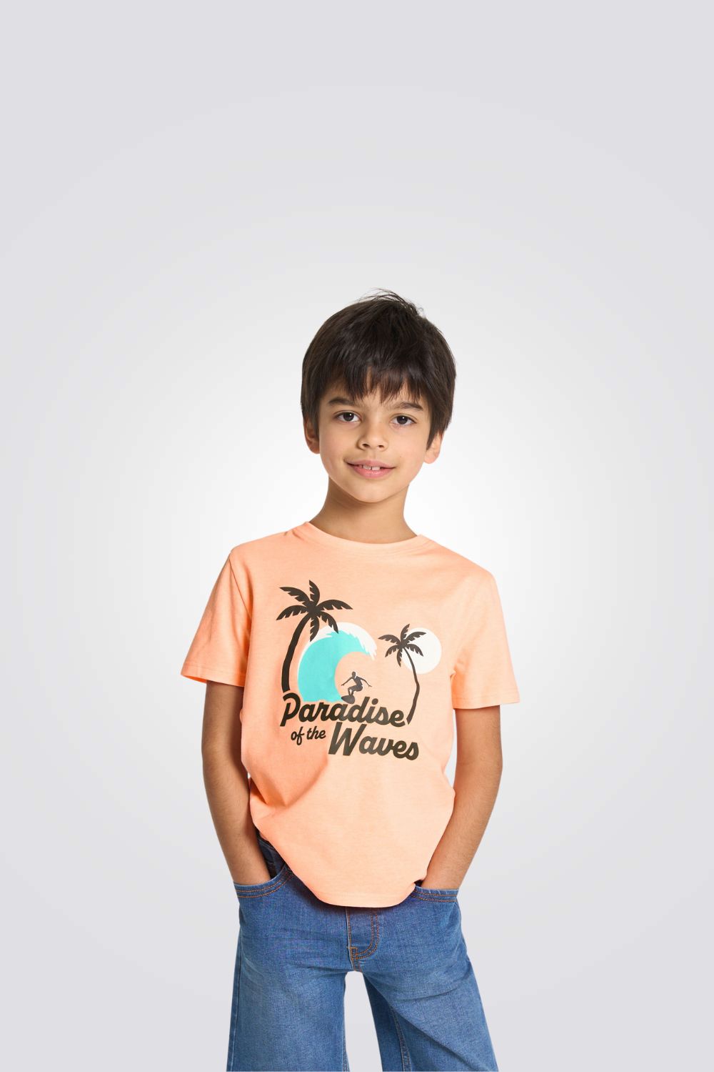 טישירט לילדים בצבע כתום עם הדפס