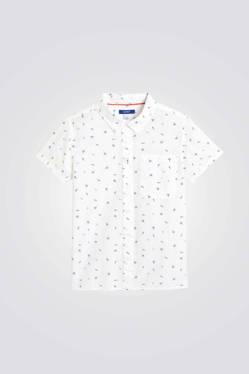 חולצה מכופתרת קצרה לילדים בצבע לבן עם הדפס