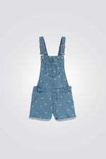 אוברול ג'ינס קצר לילדות עם הדפס לימונים