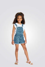 אוברול ג'ינס קצר לילדות עם הדפס לימונים