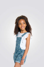 אוברול ג'ינס קצר לילדות עם הדפס לימונים