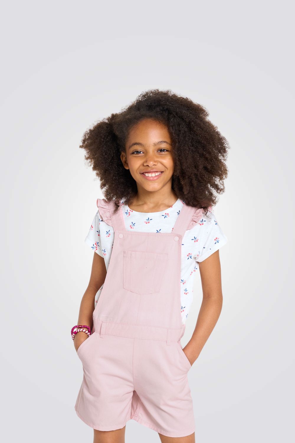 אוברול קצר לילדות בצבע ורוד