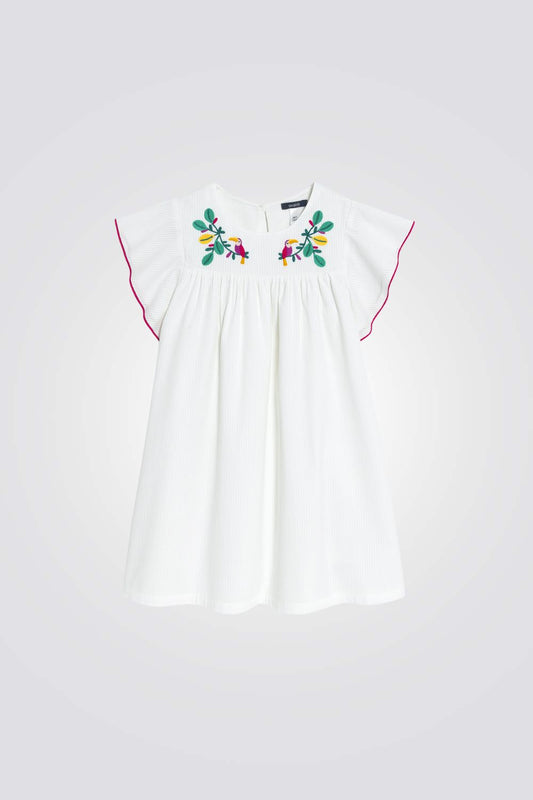 שמלת מלמלה לילדות בצבע לבן עם רקמה
