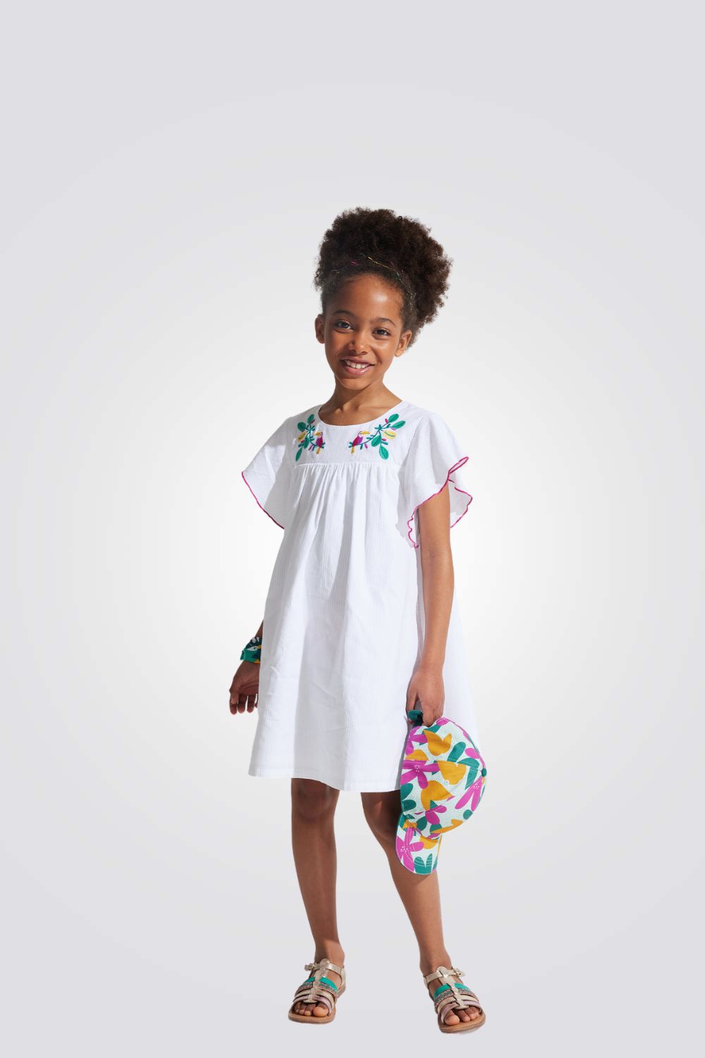 שמלת מלמלה לילדות בצבע לבן עם רקמה