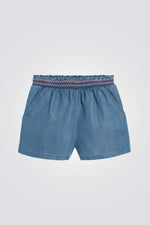 מכנסי ג'ינס קצרים לילדות עם עיטור במותן