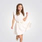 חצאית לילדות בצבע לבן עם סרט קשירה - 1
