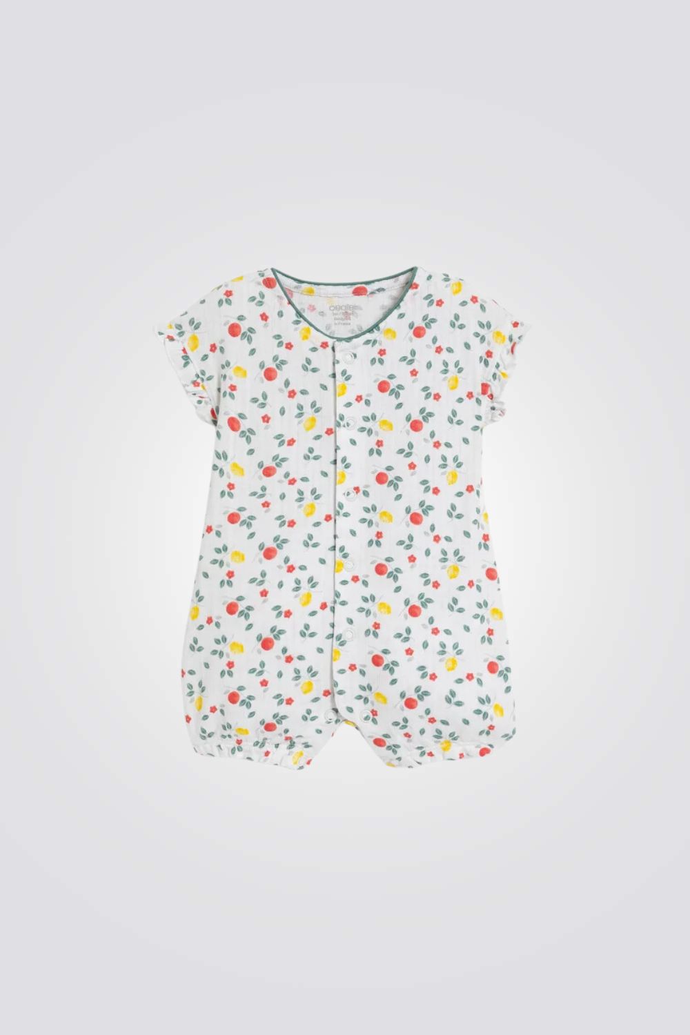 אוברול פיג'מה לתינוקות בצבע לבן עם הדפס פרחים