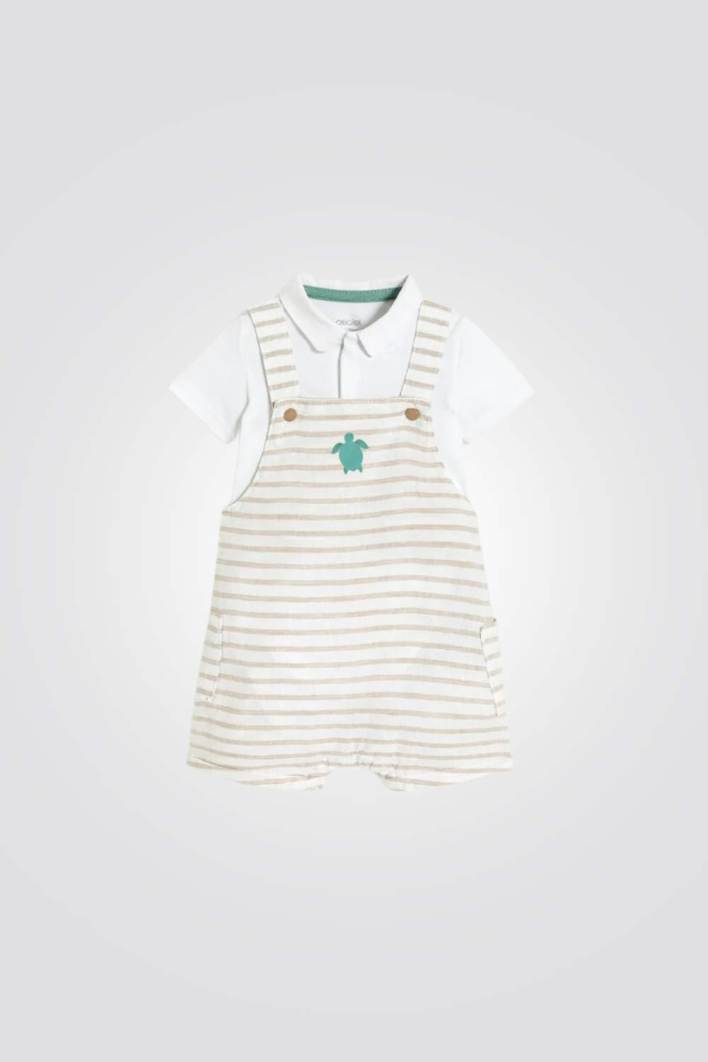 סט אוברול פסים קצר ובגד גוף לבן לתינוקות 