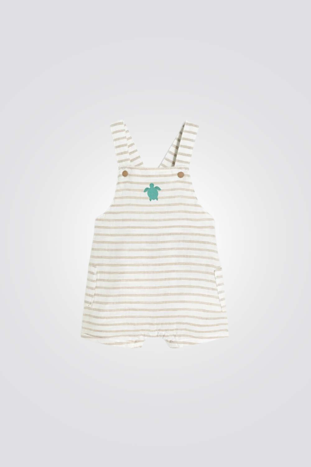 סט אוברול פסים קצר ובגד גוף לבן לתינוקות 