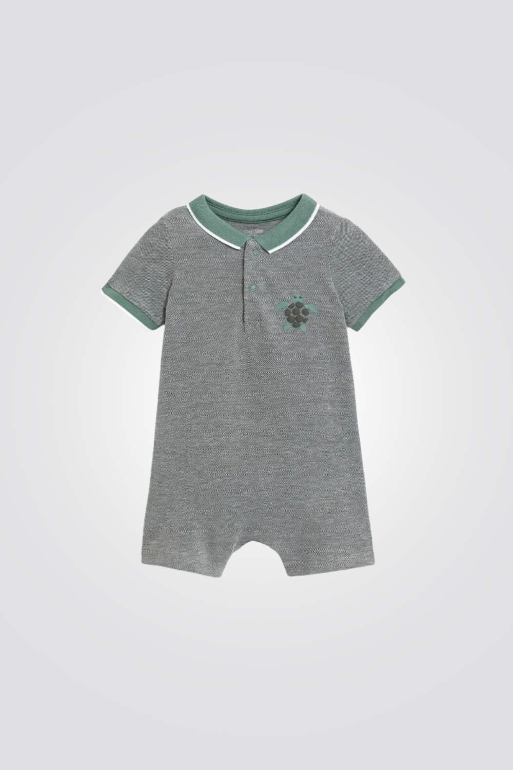 אוברול קצר לתינוקות בצבע אפור עם צווארון