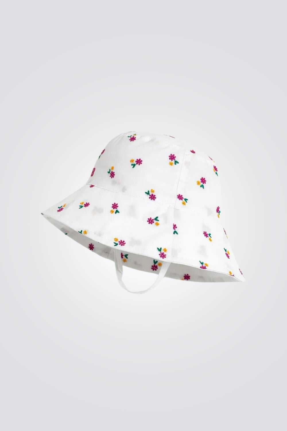 כובע שמש לתינוקת בצבע לבן עם הדפס פרחוני