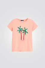 טישירט לילדות בצבע כתום עם עצי דקל