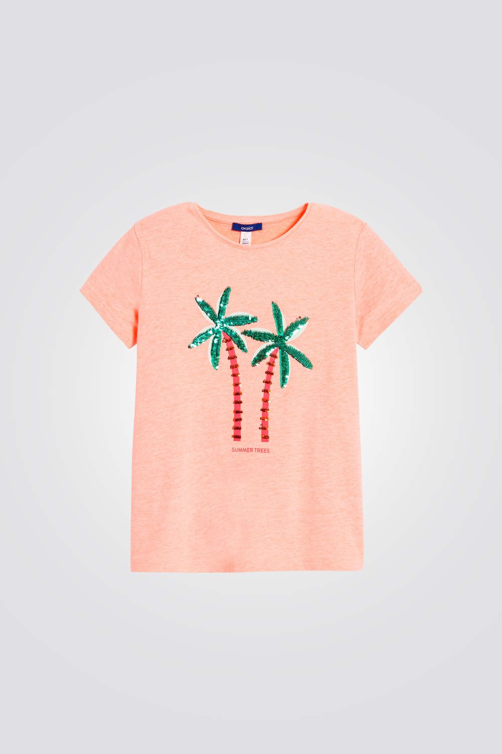 טישירט לילדות בצבע כתום עם עצי דקל