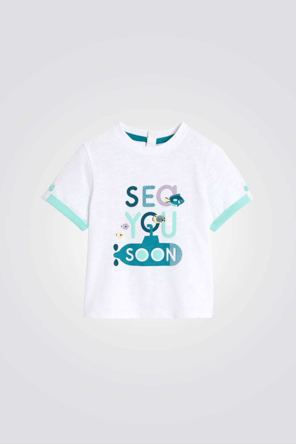 טישירט לתינוקות בצבע לבן עם הדפס צוללת