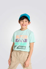 טישירט לילדים בצבע טורקיז עם הדפס עץ דקל