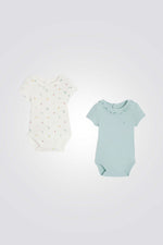 מארז שני בגדי גוף לתינוקות בירוק ולבן 