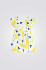 שמלה לילדות בצבע צהוב עם הדפס פרחים 