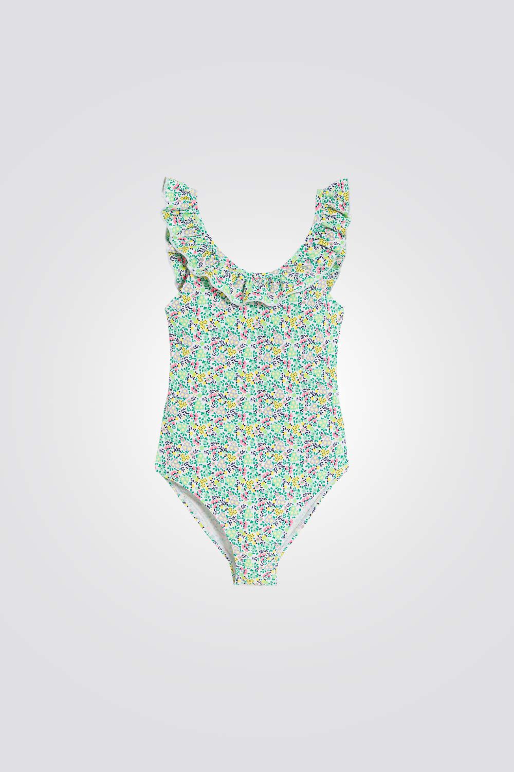 בגד ים שלם לילדות בצבע ירוק עם הדפס פרחוני