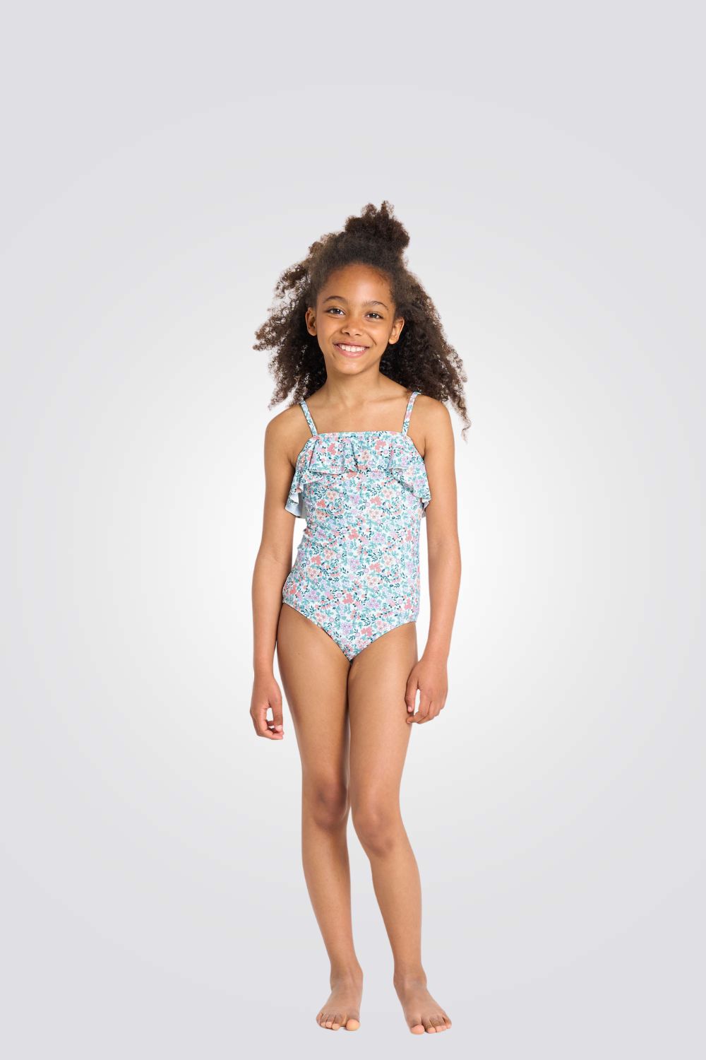 בגד ים שלם לילדות עם הדפס פרחוני