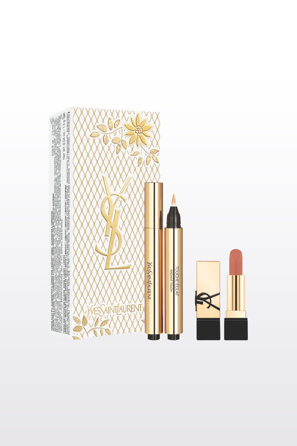 מארז איפור יוקרתי טוש הארה בגוון Touche Eclat 02 + שפתון מיני Rouge Pur Couture