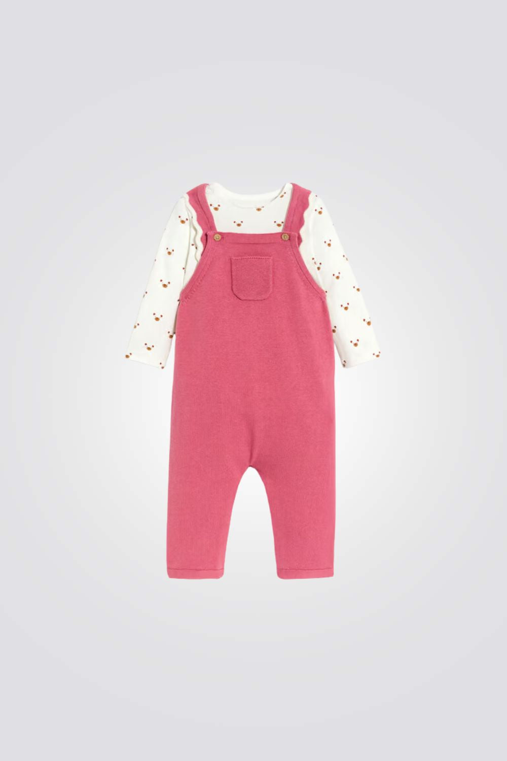 סט אוברול ובגד גוף לתינוקות בצבע ורוד