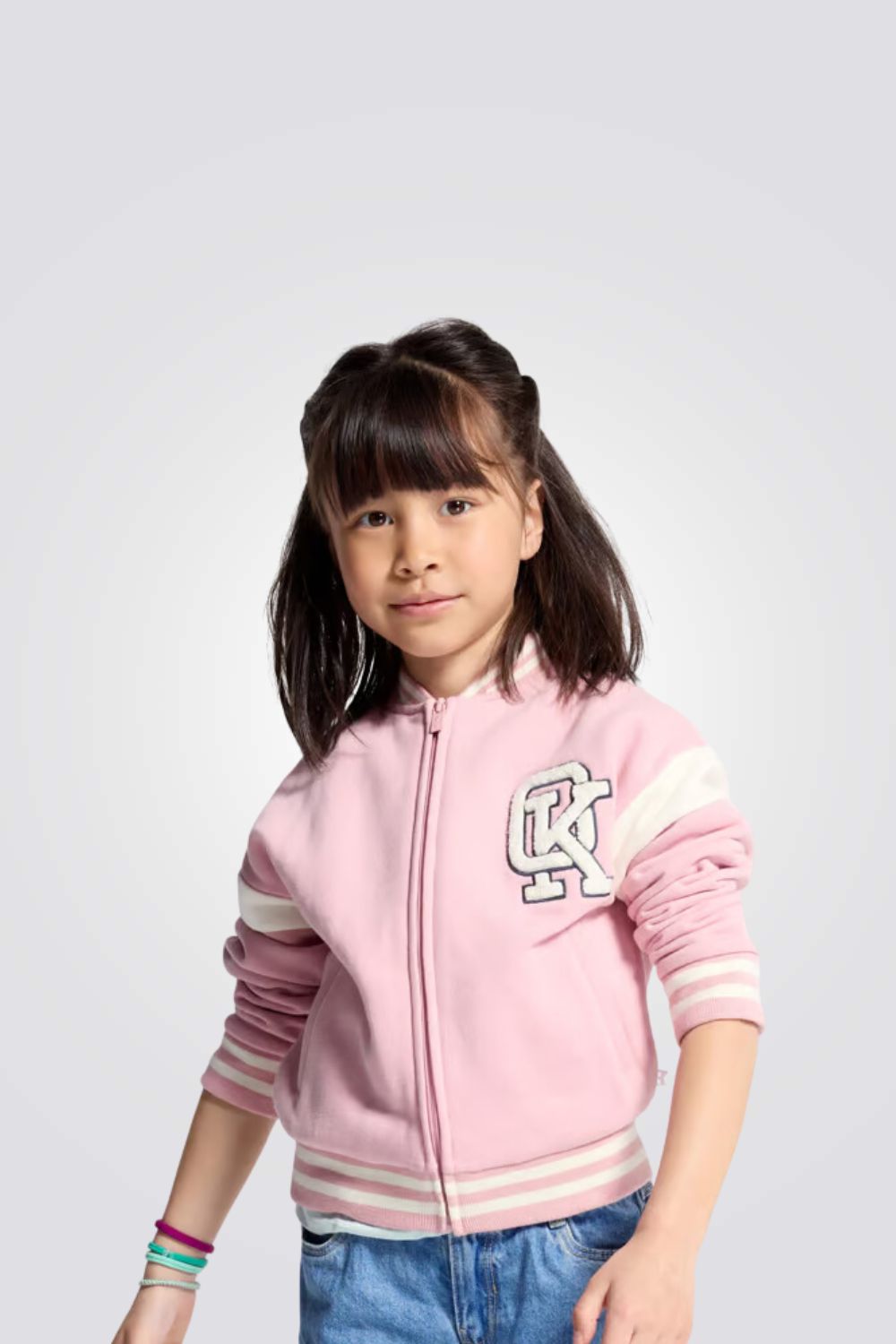 סווטשירט בייסבול לילדות בצבע ורוד