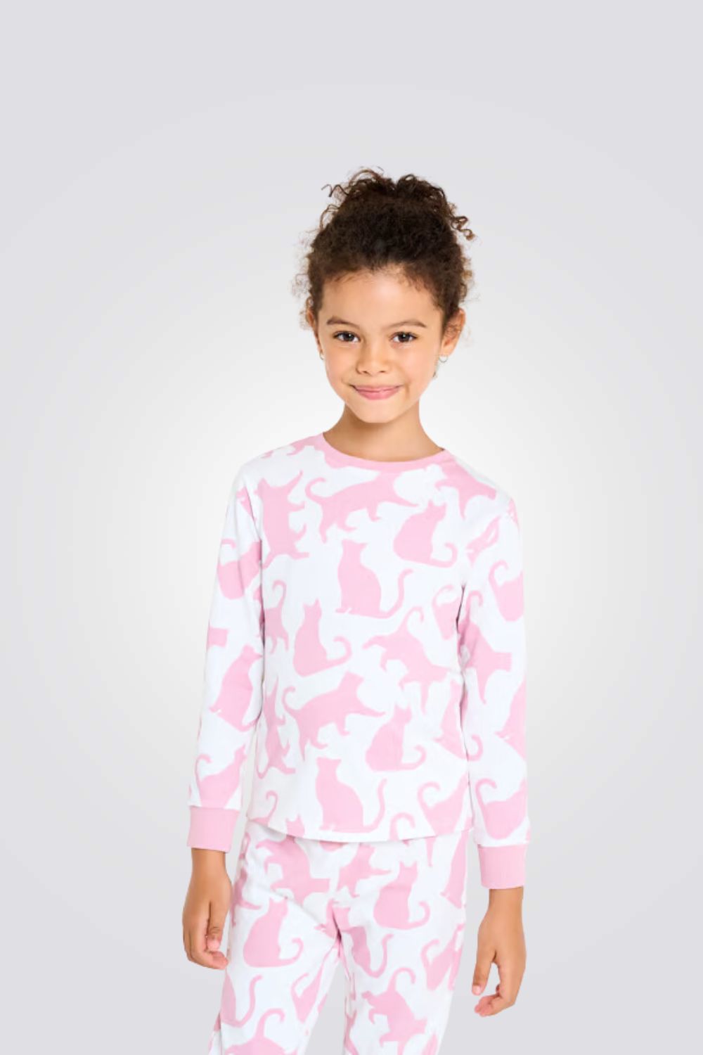 סט פיג'מה לילדות עם הדפס חתולים בורוד