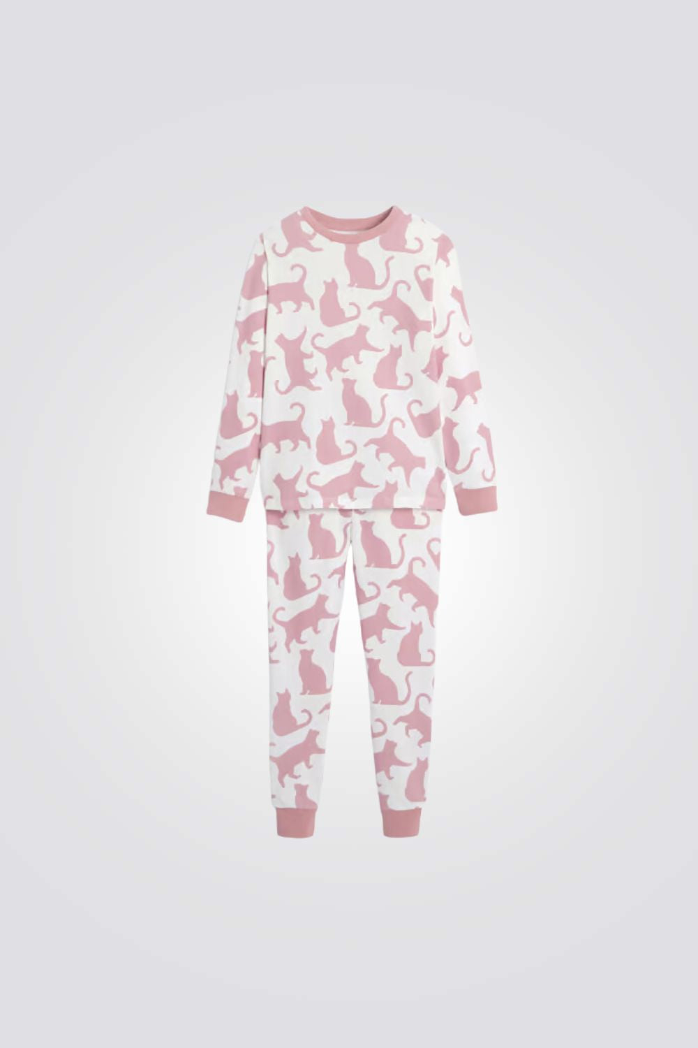 סט פיג'מה לילדות עם הדפס חתולים בורוד