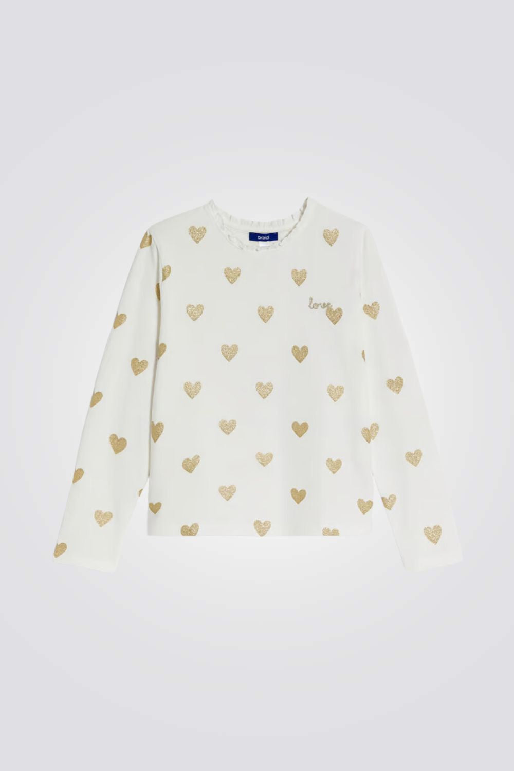 טשירט לילדות עם שרוולים ארוכים והדפס לבבות