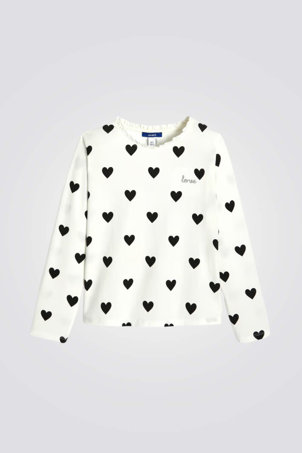 טשירט לילדות עם שרוולים ארוכים והדפס לבבות