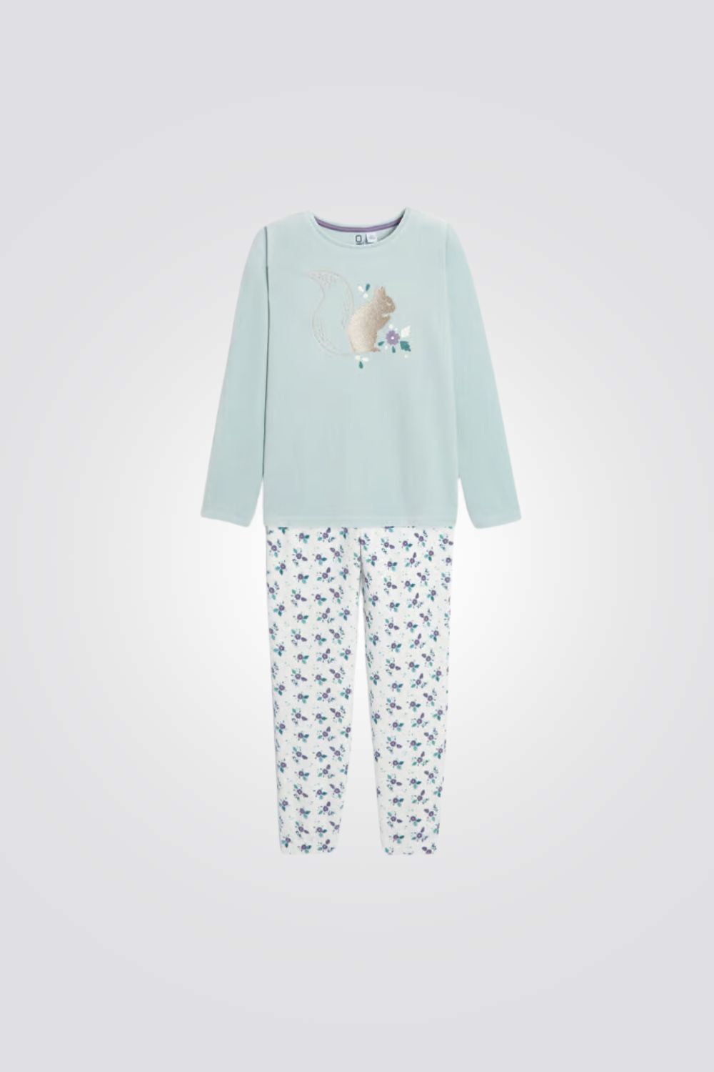 סט פיג'מה לילדות בצבע תכלת הדפס פרחוני