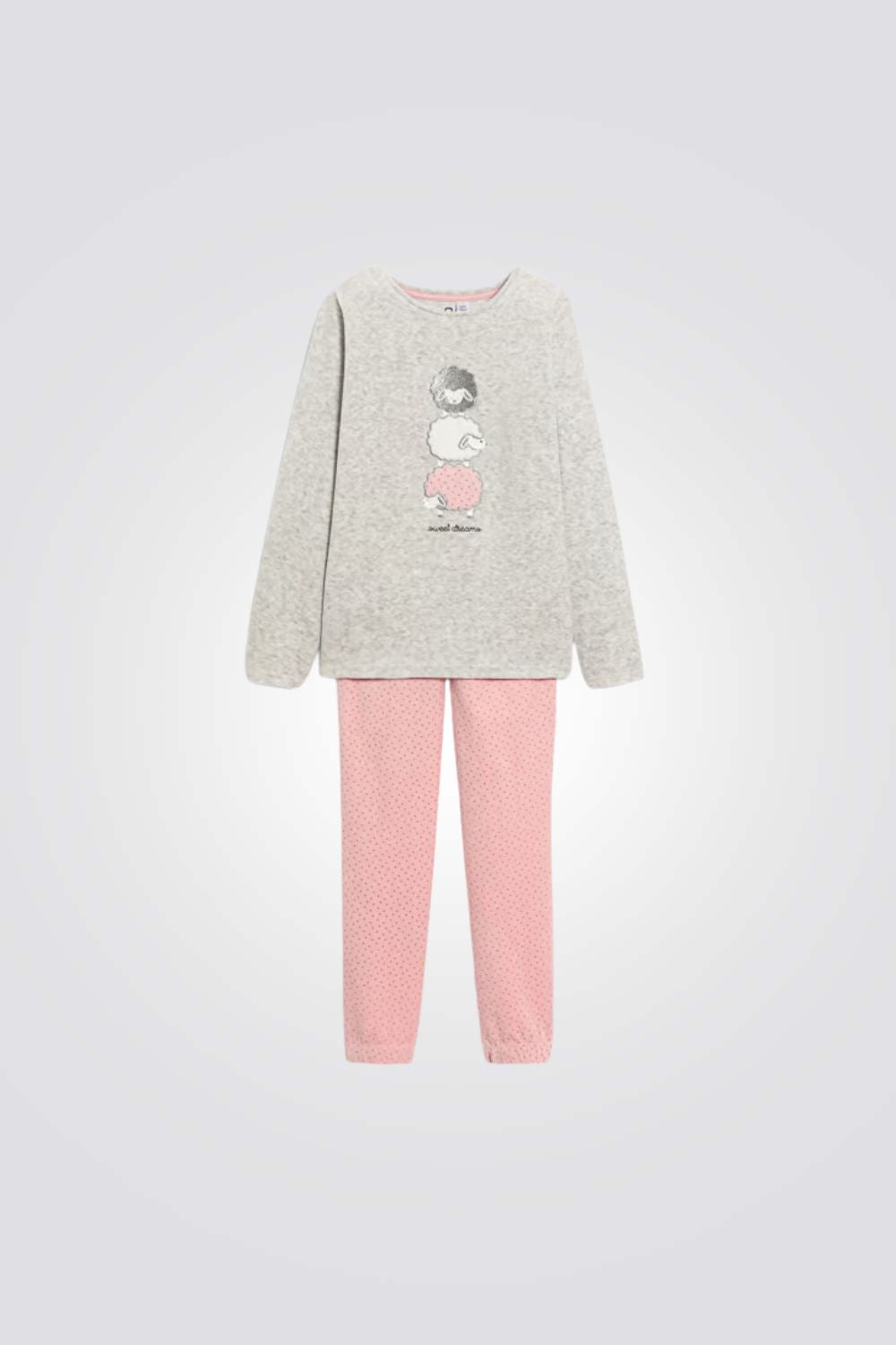 סט פיג'מה לילדות בצבע ורוד ואפור